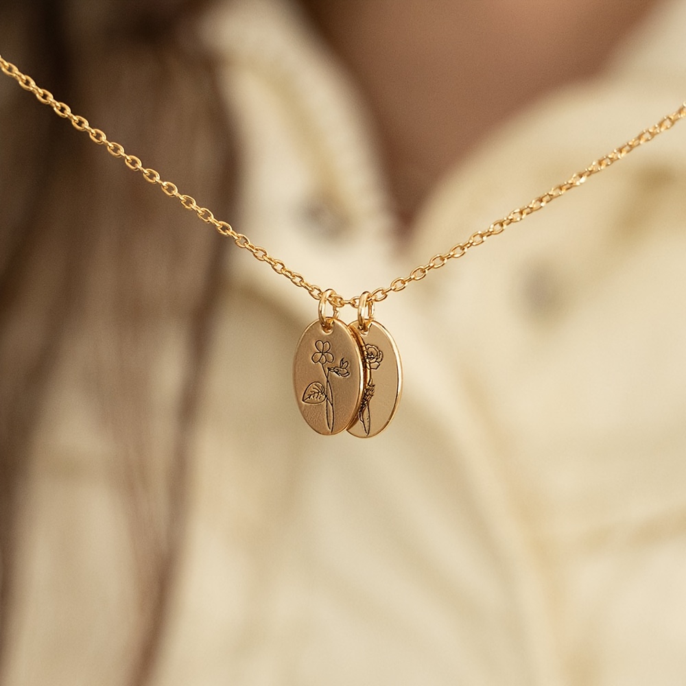 Personalized Women's Birth Flower Pendant Necklace in 18K Plated Design